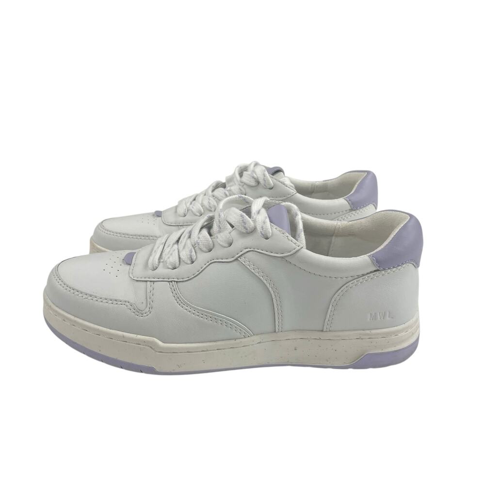 Madewell Court Low Top Sneakers White Purple Leather Lace Up Tennis Shoe 7